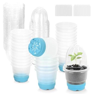 Imagem de Sckee Vasos Transparentes Para Viveiro Com Tampa, Pacotes Com 30 Vasos Para Início De Sementes, Vaso De Plástico De 4 Polegadas Com Furos De Drenagem, Base De Silicone Para Início De Sementes