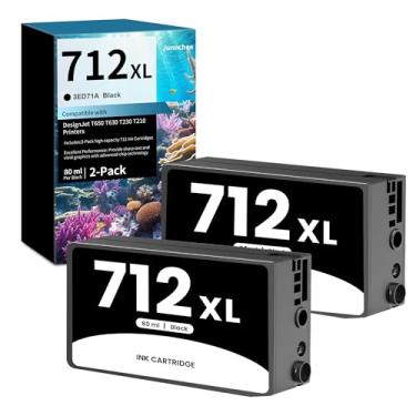 Imagem de Junnchee Cartucho de tinta preta 712 80 ml 3ED71A compatível com DesignJet T650 T630 T230 T250 T210 e impressora Studio Plotter | Pacote com 2