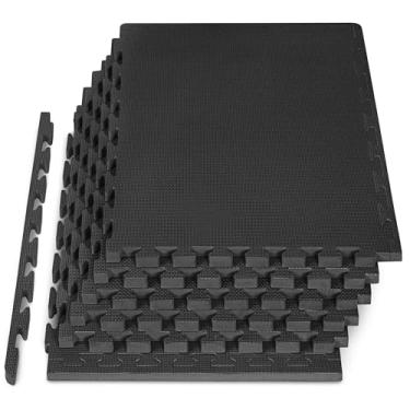 Imagem de ProsourceFit Tapete de exercício extragrosso para quebra-cabeça de 2,5 cm, azulejos de espuma EVA intertravados para proteção e piso de treino acolchoado para casa e equipamento de academia, preto" (ps-2294-hdpm-black)