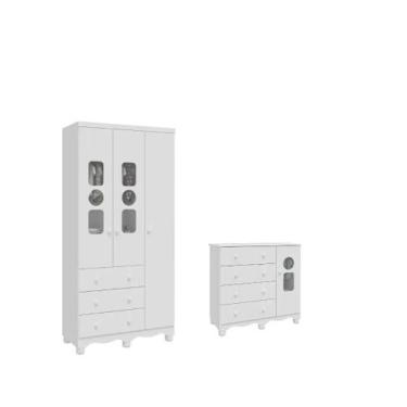 Imagem de Quarto Bebe Moveis Peroba Guarda Roupa e comoda Dorabelly TD, Branco