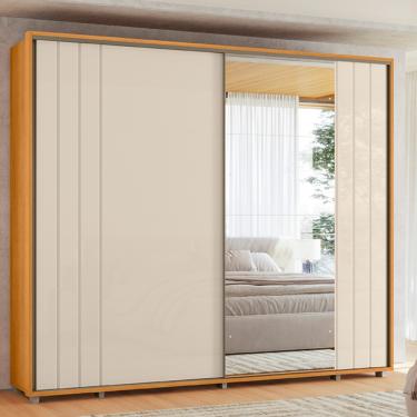 Imagem de Guarda Roupa Casal Ripado em MDF com Espelhos 2 Portas de Correr e Pés Dali Madetec - Cinamomo/Off White