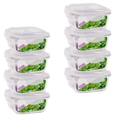 Imagem de 8 Potes Hermetico 800ml Quadrado Vidro Microondas Grande - QUALITY HOU