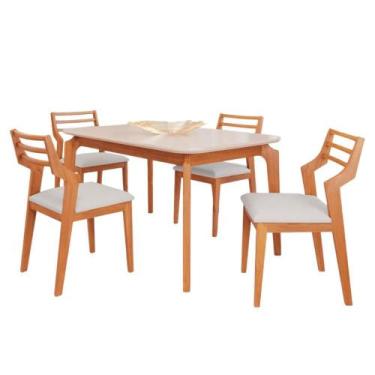 Imagem de Conjunto Sala de Jantar Ficus 1,30 com 4 Cadeiras Damasco Madeira e Es