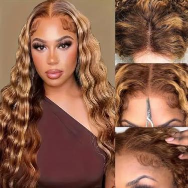 Imagem de ALYOGA Peruca Com Mechas De Cabelo Humano - Densidade 200 Hd Deep Wave Lace Front Wigs, 13X6 Cacheado Pré-Arrancado 24"