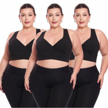 Imagem de Kit 3 Top Plus Size Fitness Feminino Sem Bojo Academia Decote - Brás e