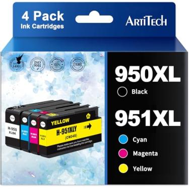 Imagem de ARTITECH Cartucho de tinta de substituição compatível 950XL 951XL para HP OfficeJet Pro 8600 8610 8620 8100 8630 8660 8640 8615 76DW 251DW (preto, ciano, magenta, amarelo, pacote com 4)