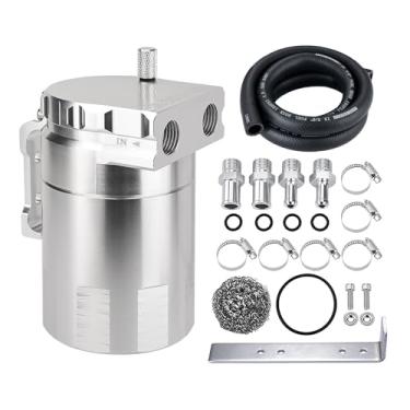 Imagem de EVIL ENERGY Lata de captura de óleo, lata de óleo perplexo de 300 ml, tanque de respiro separador de óleo de ar de alumínio universal com kit de mangueira de combustível NBR de 3/20.3 cm ID 5FT NBR