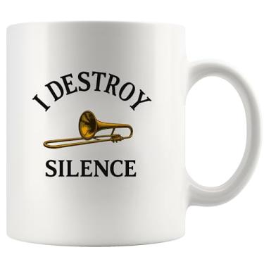 Imagem de Panvola I Destroy Silence Trombone Player Presentes Engraçados Trombonist Músicos Banda Presente Latão Instrumento Musical Novidade Copos Caneca Cerâmica 325 ml Branco