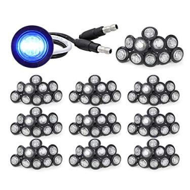 Imagem de Meerkatt (Pacote com 100 lentes redondas transparentes de 100 3/4 polegadas azul mini LED montagem embutida marcador lateral luz picape caminhão barco reboque à prova d'água 12V DC plug 3LED-DC