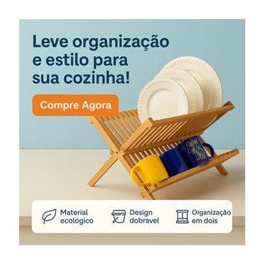 Imagem de Escorredor De Pratos Em Bambu Rustico Dobrável 14 Divisorias Cozinha O