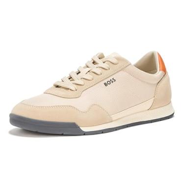 Imagem de BOSS Tênis masculino de cano baixo misto de couro, Cinza-acinzentado, 44