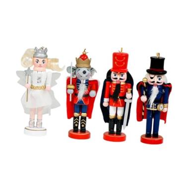 Imagem de Vaveren 4 peças de bonecos de quebra-nozes de madeira pendurados quebra-nozes decoração de natal para árvore enfeite de natal tradicional pingente de boneca