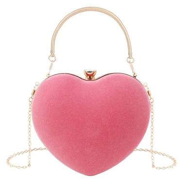 Imagem de Bolsa de mão feminina Sun Kea em forma de coração mini bolsa de corrente clutch chique bolsa de ombro para noite, rosa, One Size