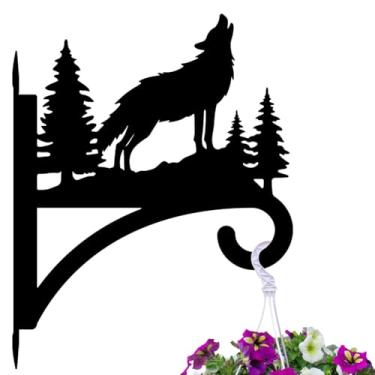 Imagem de Peacoblue Ganchos para plantas de ferro para pendurar ao ar livre, vasos de samambaia, lanterna, alimentador de pássaros, 30 x 38 cm, suporte de parede de metal resistente ao clima para varanda,