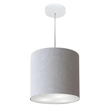 Imagem de Lustre Pendente Cilíndrico Cúpula Tecido 30x31 cm, Vivare Iluminação, Pendente4036 CZ, Cinza, Pequeno