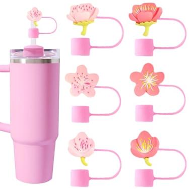 Imagem de AIOMISKO Capas de palha, topos de silicone macio, serve para canudos de 10 mm, compatível com Stanley Cup 30 e 1,134 g, acessórios reutilizáveis à prova de poeira, coroa de laço de flor, coração de
