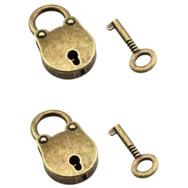 Imagem de KKUANG Conjunto de 2 conjuntos de mini fechaduras com chaveiro, cadeado de liga e chave, ferragens de latão antigo para pequenas caixas de joias, armários, secretárias, gavetas, bolsas, bolsas