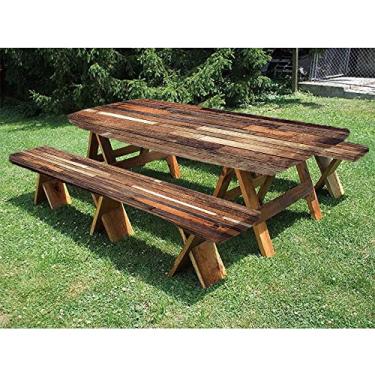 Imagem de Toalha de mesa de piquenique de poliéster de 182 cm de madeira e bancada, tábuas de piso rústicas, aparência de fazenda, estilo country, nogueira, carvalho, imagem, para exterior, parque, terraço, 71