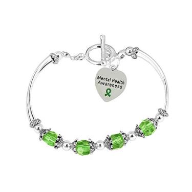 Imagem de Pulseiras com pingente de contas parciais de conscientização da saúde mental - pulseiras de fita verde para conscientização da saúde mental - perfeitas para grupos de apoio e arrecadação de fundos!, 1
