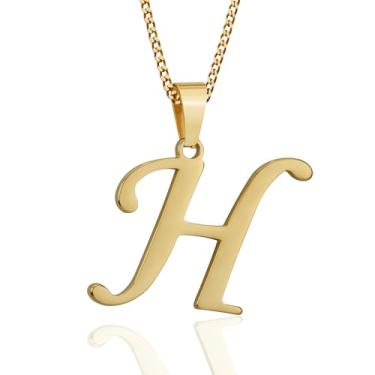 Imagem de Suweibuke Colar com inicial para homens e mulheres, meninos e meninas, banhado a ouro 18K, colar com pingente de 26 letras, joias personalizadas para presentes, Average, Aço inoxidável, Sem Pedra