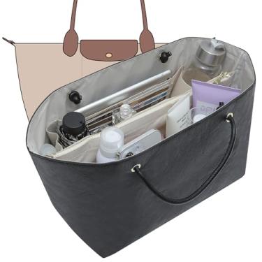Imagem de Doxo Organizador de bolsa para Longchamp LePliage Grande, alça fixa, modelador de bolsa com guia para chave e 16 compartimentos, suporte de copo elástico atualizado (preto e branco, G)