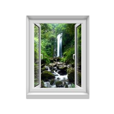Imagem de Quadro de Parede Janela Falsa-Paisagens Impressões em Tela-Árvore Cachoeira-Natureza Pinturas Decoração 60x80cm-23x31in Sem Moldura