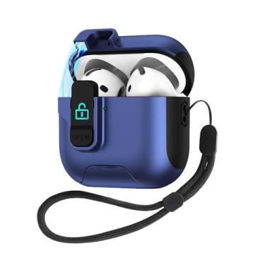 Imagem de Capa de fone de ouvido com suporte magnético para vagens de ar 4 caixas de luxo para vagens de ar 4 cobertura protetora com cordão de qualidade,Blue
