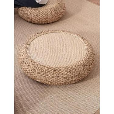 Imagem de Almofada De Assento Natural Japonesa, Almofada De Tapete De Palha Tecida Tatami Para Chão Sala De Estar Janela De Aço, Almofada De Assento Redonda-bronze, Primary Color, Diameter:60cm(24inch)