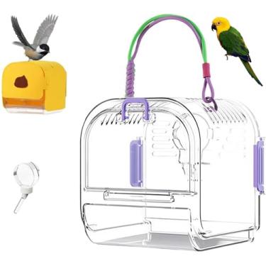 Imagem de Gaiolas de plástico portáteis para pássaros, leves, à prova d'água, ventiladas, com tampa de gaiola de pássaros e garrafa de água pequena para pássaros pequenos e periquitos ao ar livre, fácil de