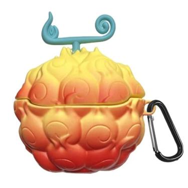 Imagem de Capa protetora de silicone com desenho 3D fofo para AirPods Pro1/2 / AirPods 4ª geração 2024, capa de fone de ouvido anime diabo fruta com gancho (vermelho, AirPods Pro 1/2)