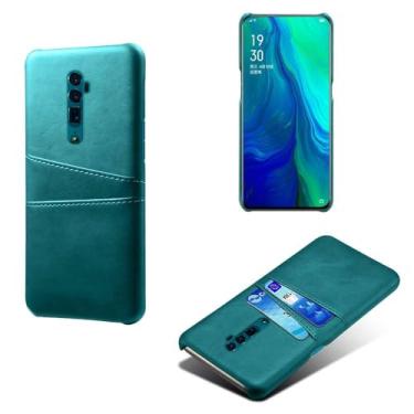 Imagem de Capas Compatível com OPPO RENO 10x Zoom,tampa protetora de couro falso,design de saco de cartão com 2 fendas de cartão atrás,proteção anti-impressão digital e anti-gota-Green