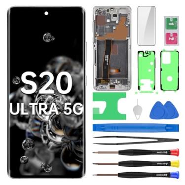 Imagem de BESJMYT Substituição de tela AMOLED para Samsung Galaxy S20 Ultra 5G com moldura cinza cósmica OLED Display Touch Digitalizador de montagem completa vidro fixo com kit de ferramentas de reparo