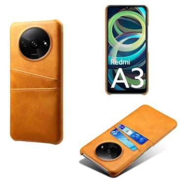 Imagem de Capas Compatível com Xiaomi Redmi A3 4G,Caso de couro PU-Tampa de telefone a prova de choque com 2 slots de cartão,Proteção anti-impressão digital e anti-gota-Yellow