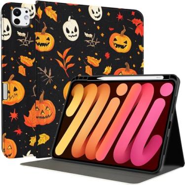 Imagem de MAYCARI Capa de Halloween Leaves Pumpkin iPad para iPad Pro (M4) 2024 de 13 polegadas com suporte para lápis feita à mão para iPad Pro 5ª geração, capa rígida protetora para iPad de granulação fina de