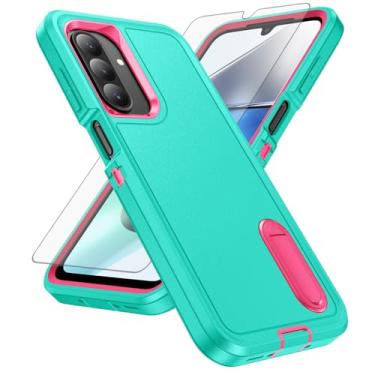 Imagem de Asuwish Capa de celular para Samsung Galaxy A26 5G com protetor de tela de vidro temperado, suporte oculto híbrido, resistente, à prova de choque, resistente, proteção A 26 26A LTE mulheres homens