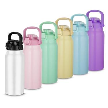Imagem de Garrafa De Água Portatil Inox Térmica Squeeze Com Camada Dupla Litrão Com Alça e Bico 1,5L Para Academia Esporte Quente Frio UTIMAIS+ (Rosa C)