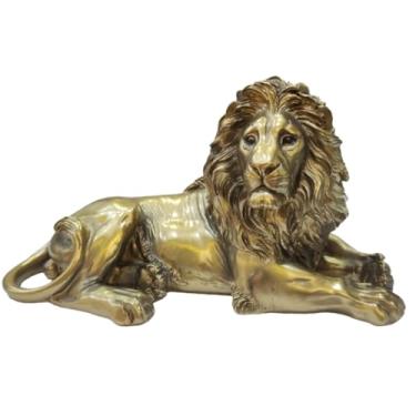 Imagem de Decoração de Mesa Estatua Enfeite Leão de Resina com brilho ou sem(Leão deitado)