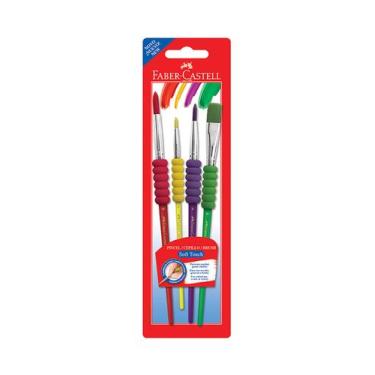 Imagem de Kit Pincel Escolar Faber-Castell Soft Touch Colorido com 4 Tamanhos - 
