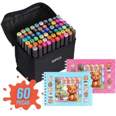 Imagem de Kit Canetinhas 60 Cores Touch Mais Livro Capa Dura Colorir Brilhante -