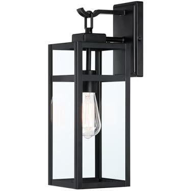 Imagem de Pia Ricco Luminária de parede externa de 45 cm, lanterna de parede externa preta fosca de tamanho grande, luminárias externas à prova d'água com sombra de vidro, arandela de parede para casa, garagem