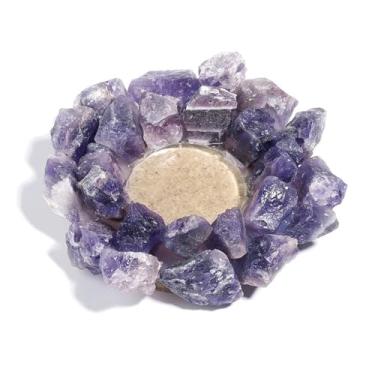 Imagem de Castiçal de cristal de quartzo rosa natural para vela de chá ornamentos de castiçal de casamento europeus para sala de estar em casa, sala de estar, artesanato moderno e macio (metista (9 cm sem vela