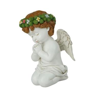 Imagem de IEUDNS Estátua de anjo com asa, estatueta de anjinho orando, resina fofa, artesanato exclusivo, decoração de jardim para prateleira, mesa de centro ao ar