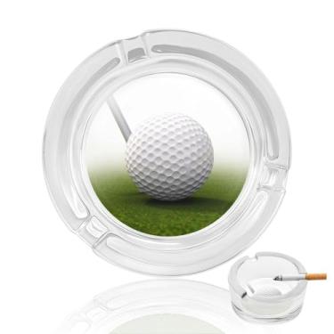 Imagem de Cinzeiro de vidro de cristal de bola de golfe, cinzeiro redondo de vidro resistente, cinzeiro moderno decorativo portátil para uso em casa, escritório, interior, exterior, pátio