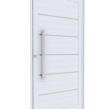 Imagem de Porta de Alumínio Pivotante Lambri 215cm X 105cm com Friso e Puxador de 80cm Lucasa Ideale Branco