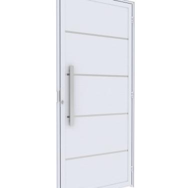 Imagem de Porta de Alumínio de Giro Lambri 215x95cm com Friso e Puxador de 60 Cm Lucasa Ideale Branco
