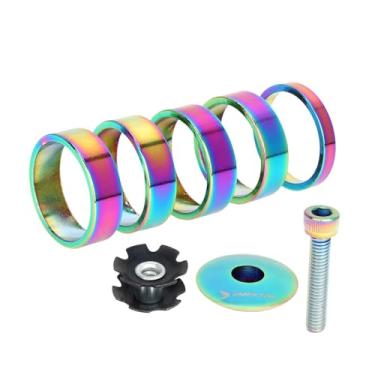 Imagem de Dynwave 5 peças de arruelas para fone de ouvido de bicicleta, arruelas para haste dianteira de bicicleta de 28,6 mm com tampa superior e espaçadores para