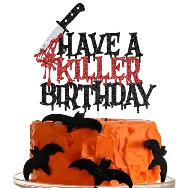 Imagem de Have a Killer Birthday Cake Topper, Halloween Happy Birthday Cake Décor, Bloody Horror Movie Knife Firday Birthday Party Decorations