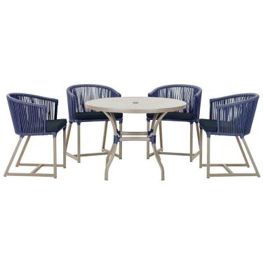 Imagem de Mesa Com 4 Cadeiras E Noronha Estofado 12 Trama autêntico Azul