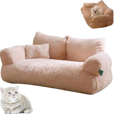 Imagem de Sofá Calmante Para Animais De Estimação Macio De Inverno, Sofá De Pelúcia Fofo, Sofá De Espuma De Memória Lavável Removível Para Cães E Gatos Médios E Pequenos Com Capa Re, L, Beige