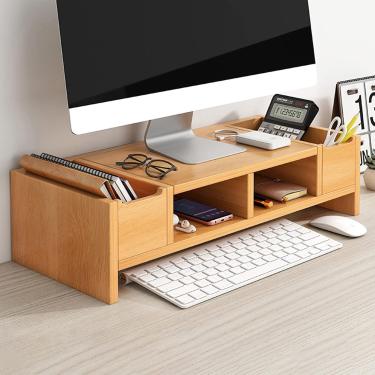 Imagem de Suportes Para Monitor Woode Economizam Espaço Organizador De Mesa Com Gaveta 2 Camadas Monitor Riser Desktop Stand Para Computador Tv De Tela Plana, Black, Cabinet Door